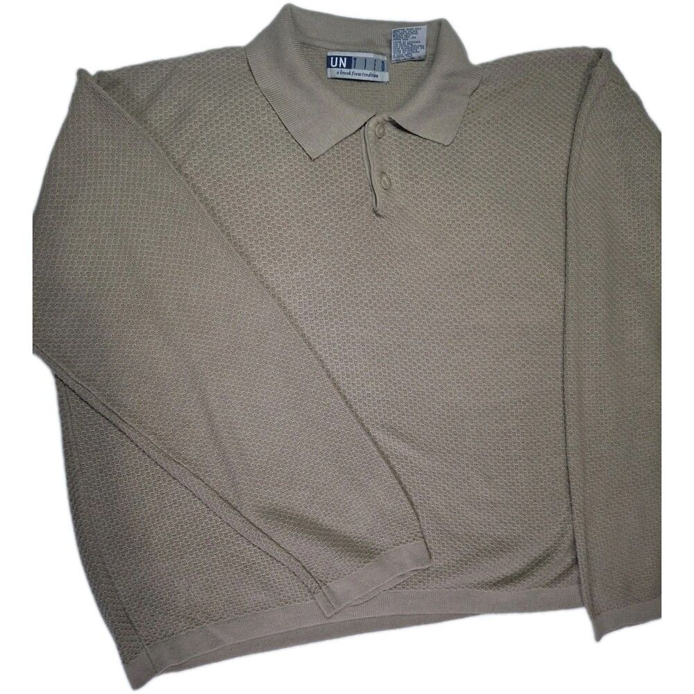 Vintage Un Tied Textured Knit Polo Shirt Tan Beige Boho Grandpa core (L) Korea
